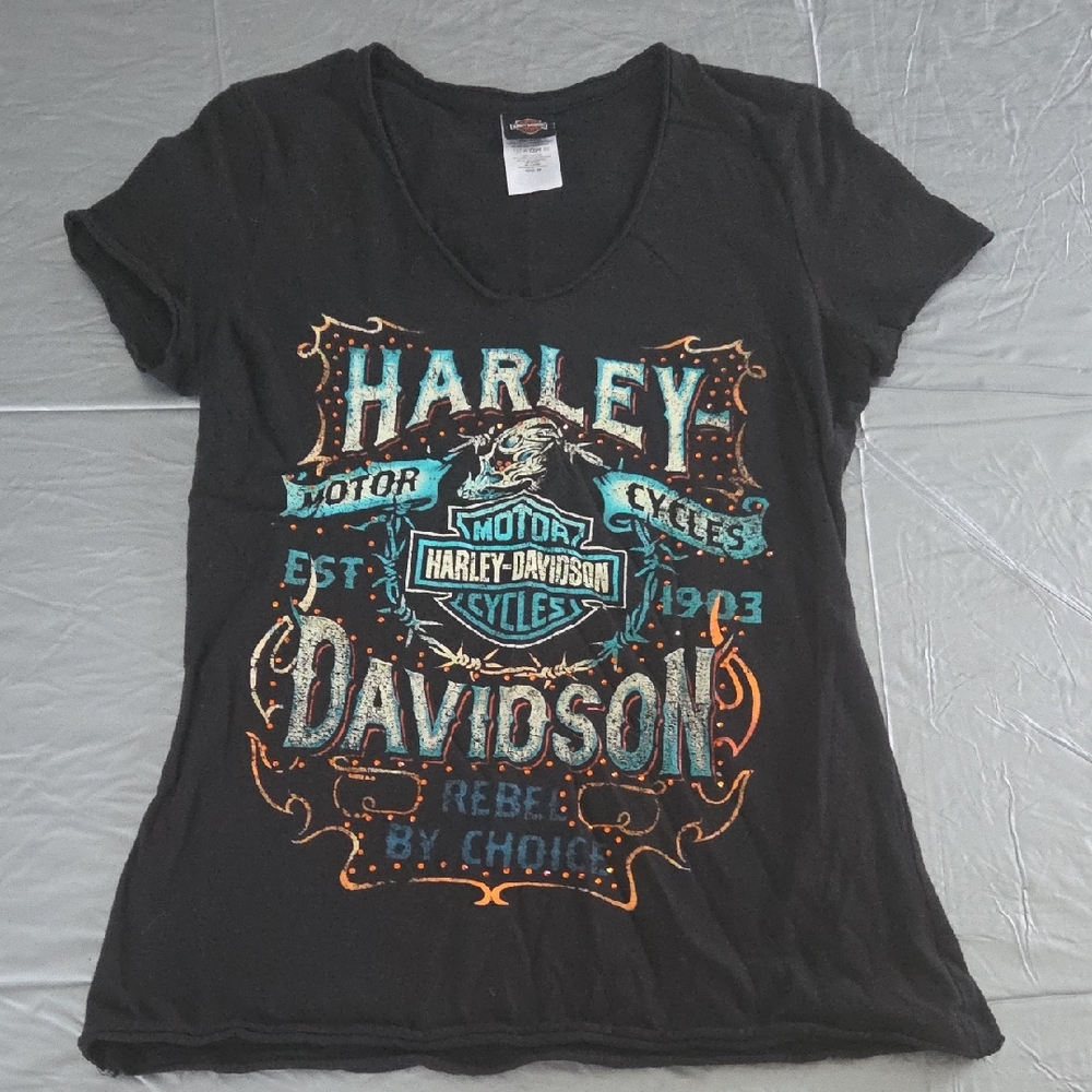 Harley-Davidson Black Tee with Teal and Orange Logo